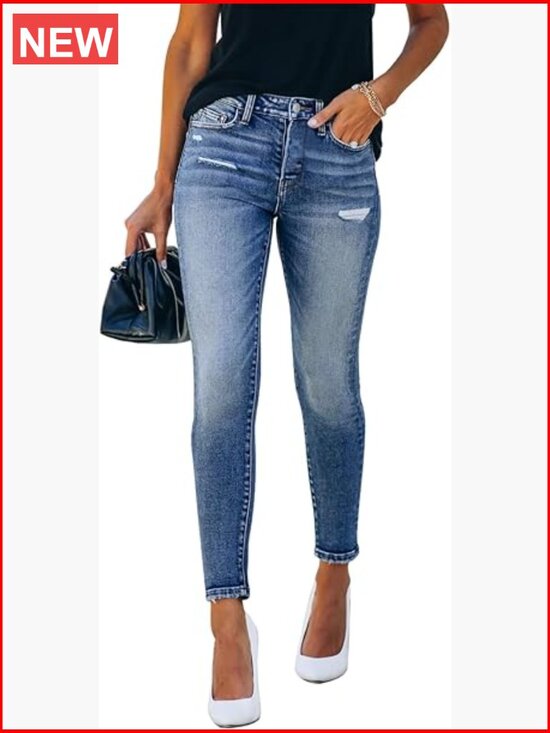 Denim - Ripped Skinny Jeans Distressed Denim Stretchy Pants